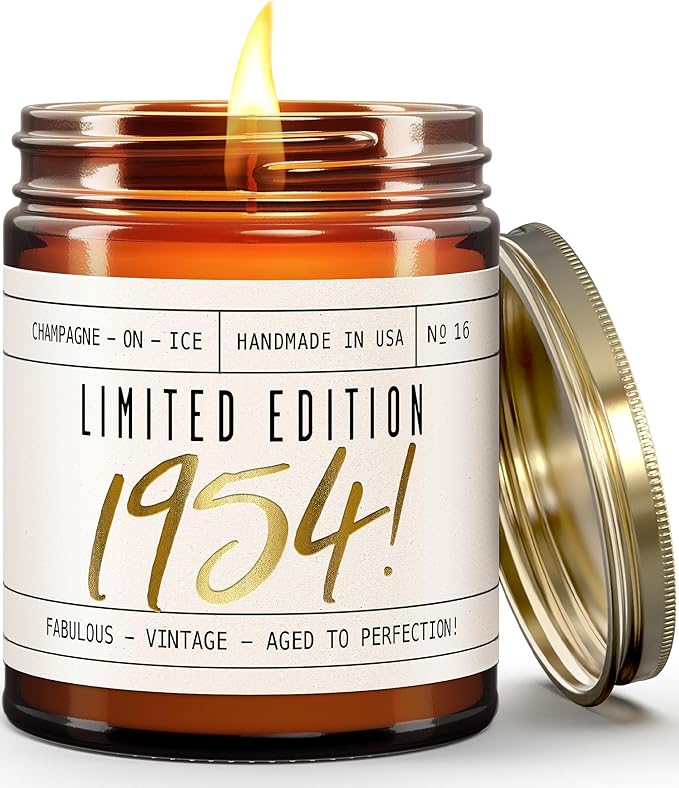 72nd Birthday Gifts for Women - 'Limited Edition 1954' Soy Candle, w/Champagne on Ice I 72nd Birthday Gift for Her Ideas I 9oz Reusable Jar, 50Hr Burn, Made in USA