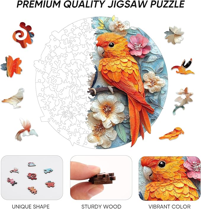 Qiuenisray Wooden Puzzles for Adults 500 Pieces, Parrots Flower Christmas Jigsaw Puzzles, Beautiful Puzzle, Royal Unique Shape Animal Adult Puzzles, Wood Gift for Family Game 16.5 x 16.9 in