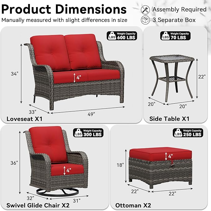 6 Piece Outdoor Wicker Patio Furniture Set, Outdoor Swivel Rocker Patio Chairs Set with Thickened Olefin Cushions, High Back and Deep Seating, Hand-Woven PE Rattan for Porch, Deck