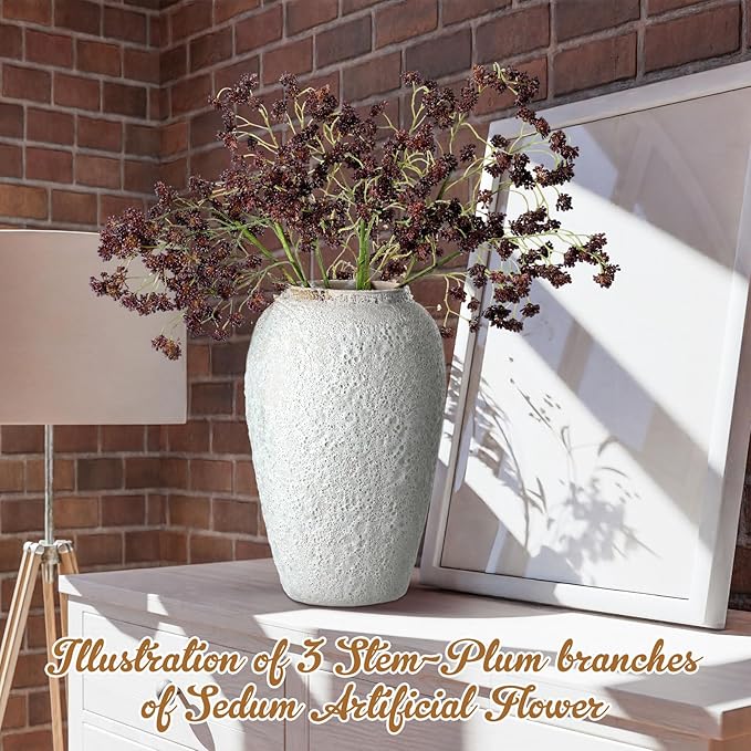 3 Pcs Plum Faux Berry Stems Artificial Dusty Sedum Berry Stems Picks Branches Faux Spray for DIY Holiday Farmhouse Home Mantel Harvest Decorations (16 Inch)