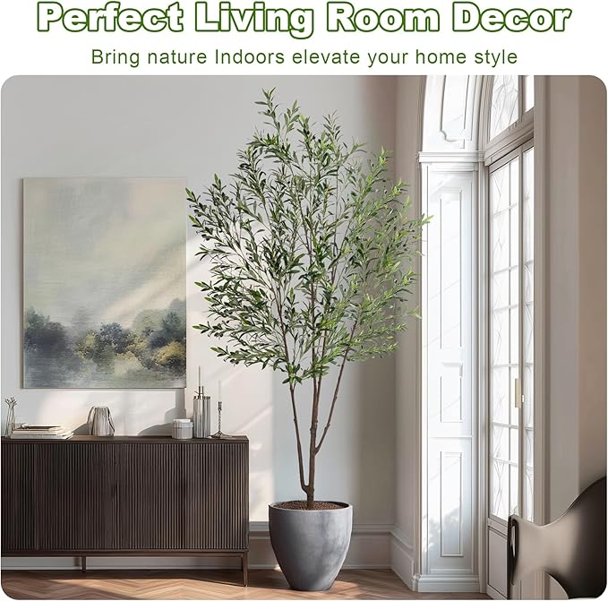 8FT Artificial Olive Tree Artificial Olive Plants, Tall Faux Olive Tree Faux Silk Plant Fake Plant Ultra-Realistic Silk Leaves & Natural Trunk Indoor Outdoor Use