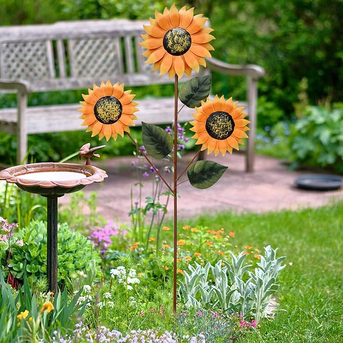 Sunflower Garden Stake Metal Flower Yard Decor Outdoor Decoration Decorative Plant Stakes Ornaments for Lawn Pathway Patio 35.4"