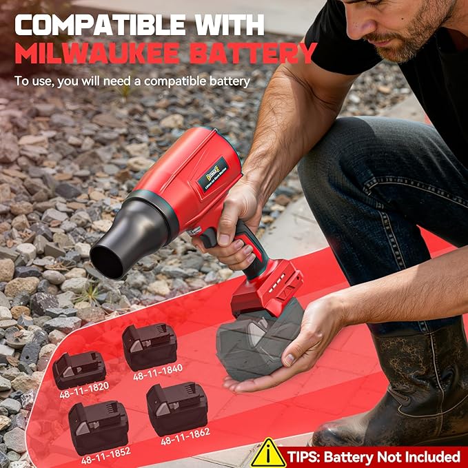 800,000RPM Cordless Leaf Blower Compatible with Milwaukee (Tool Only), Brushless Motor, Adjustable Speed, Lightweight Portable Electric Blower for Car, Patio, Garden (Without Battery)