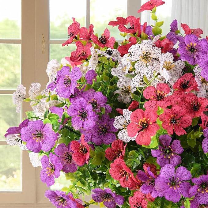 ZFProcess Artificial Flowers Faux Plants Outdoor Fake Flowers Spring Decor,12 Bundles Realistic Plastic Plant Colorful Daisy UV Resistant for Porch Patio Home Yard Garden Window Box Pot Planters