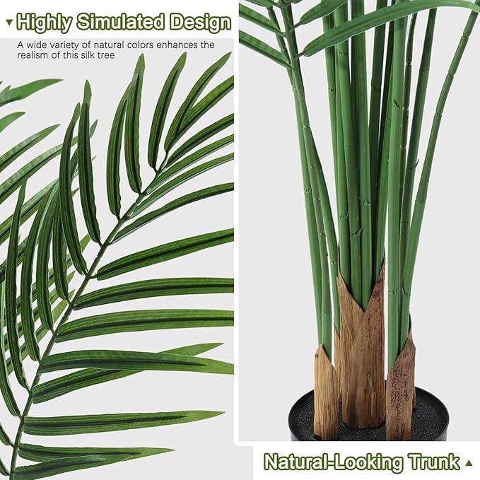 Artificial Palm Tree Outdorr 5ft, Large Fake Tropical Areca Palm Tree with 13 Trunks, Tall Faux Floor Plants for Indoor-Living Rooms, Offices, Bedroom Home Decor