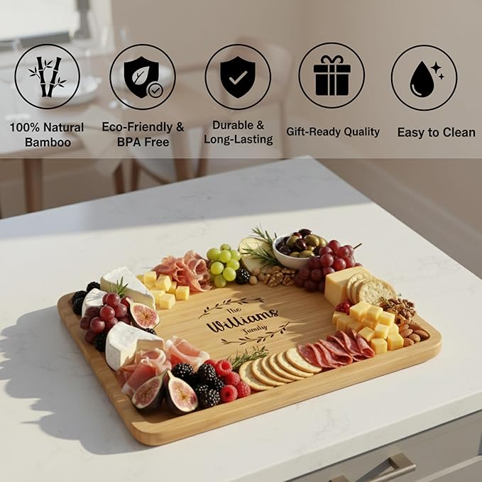 Personalized Charcuterie Board Set, Custom Engraved Bamboo Cheese Board, Christmas, Wedding and Housewarming Gift for Couples, Anniversary and Bridal Shower (2 DRAWERS)