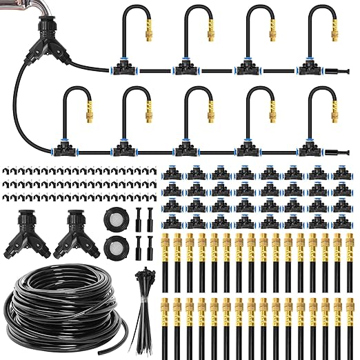 Mixc 200Ft 1/4" Drip Irrigation System,2026-Upgrade Garden Irrigation Kit with 32pcs Adjustable Copper Nozzles,Automatic Atomizing Watering System for Outdoor Plants,Raised Bed,Yard,Potted Plant,Lawn
