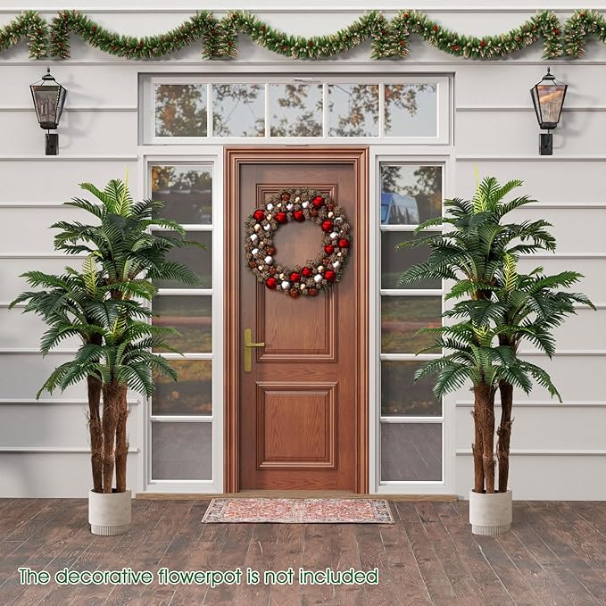 Goplus 2 Pack Artificial Palm Tree, 6.3 ft Tall Fake Tropical Plant with 45 + 3 Adjustable Leaves, 3 Real Barks & Moss, Indoor Faux Pre-potted Floor Plant for Home Office Decoration, Housewarming Gift