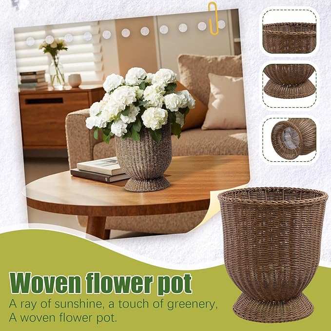 14 Inch Handwoven Boho Wicker Basket,Woven Decorative Storage Basket and Planter for Porch Patio Backyard Home Garden