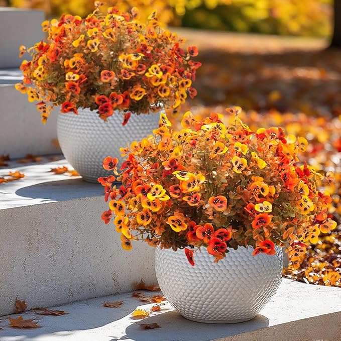 Grunyia 12 Bundles Artificial Flowers Outdoor Fake Fall Flowers for Outside Decoration UV Resistant Plastic Faux Plants for Garden Window Porch Balcony Fall Wedding Thanksgiving Decor(Mix)