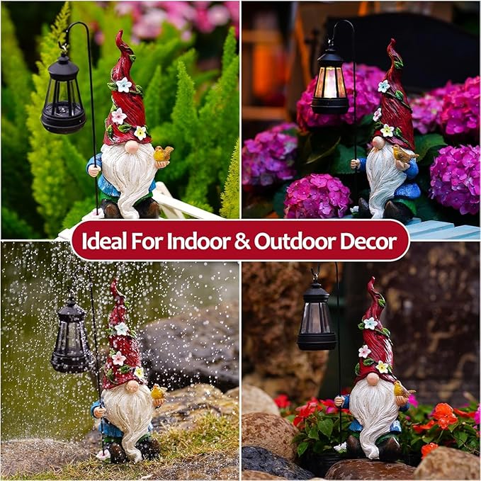 Christmas Gnomes Outdoor Statue with Solar Lights,Solar Garden Gnomes Decorations for Yard Patio Outside Gnome Garden Decor, Gnomes Gifts for Women Mom