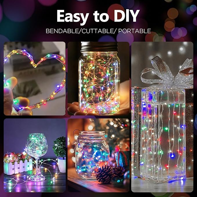Fairy Lights Battery Operated String Lights 16.4ft 50LED Flashing and Constant Light Waterproof Silver Wire for Christmas DIY Party Wedding Decoration (Multicolor, 2 Pack)
