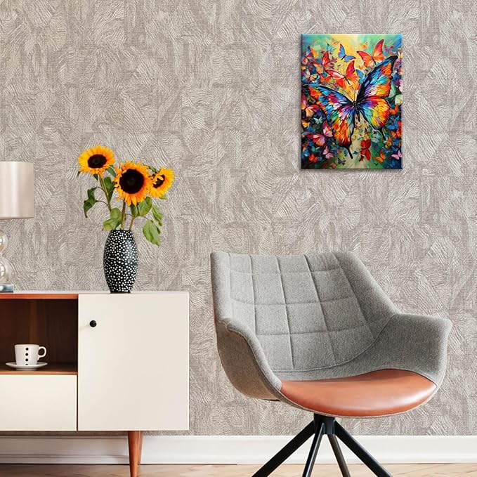 FUNHUA Butterfly Flower Decor Wall Art Colorful Butterfly Pictures Wall Decor Modern Home Decor for Living Room Home Bedroom Decoration Framed Ready to Hang12 x16