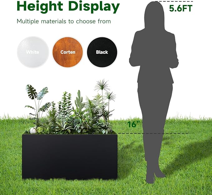 GZLVSOW Galvanized Steel Planter Black Metal Outdoor Planter Powder Coated 32" x 12" x 16" Pot Metallic Heavy Pot Indoor & Outdoor, Commercial & Residential (L32 x W12 x D16, Black)