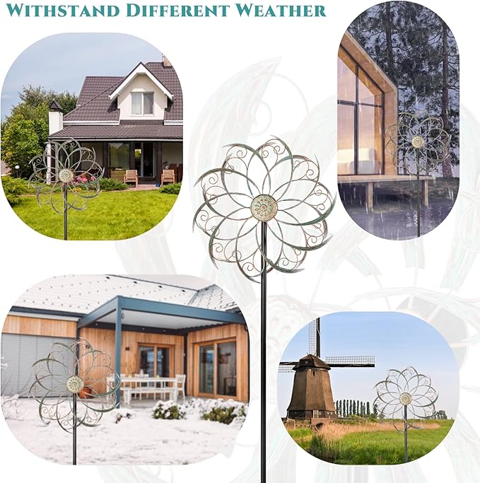 VEWOSTAR Wind Spinners Outdoor Wind Spinner Metal 13” Dia Wind Spinners for Yard and Garden Decor Pinwheels Wind Sculptures & Spinners(57” H)