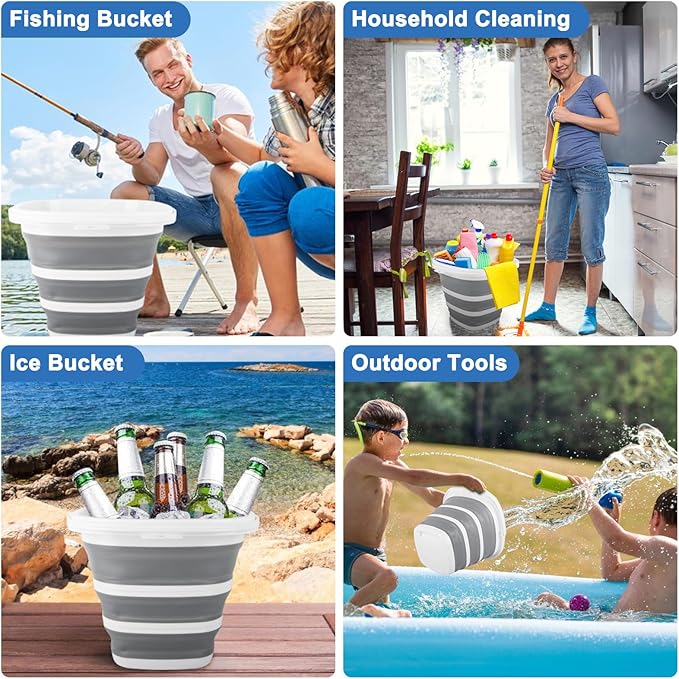 10L Collapsible Bucket for Cleaning, Portable Ice Bucket Water Pail for Space Saving, Foldable Sand Buckets with Handles for House Bathroom, Plastic Tub Sink Camping Wash Basin RV Essentials