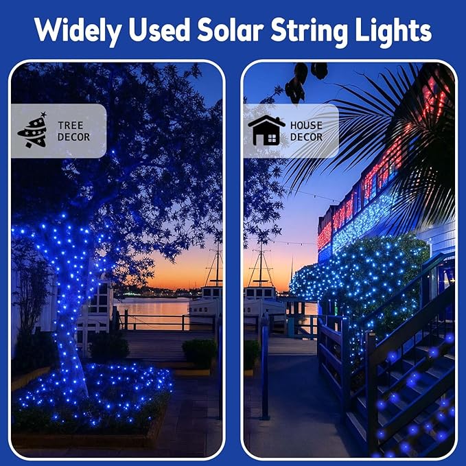 Extra-Long 144FT Solar String Lights for Outside, 2 Pack 400LED Solar Fairy Lights Outdoor Waterproof, Copper Wire with 8 Modes Solar Powered Twinkle Lights for Tree Garden Party Wedding Decor (Blue)