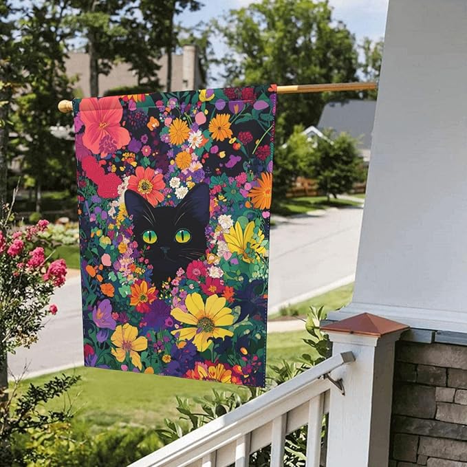 Cat Garden Flag Vertical Double Sided Outdoor Yard Flags 12.5x18 Inch Burlap Banners for House Lawn