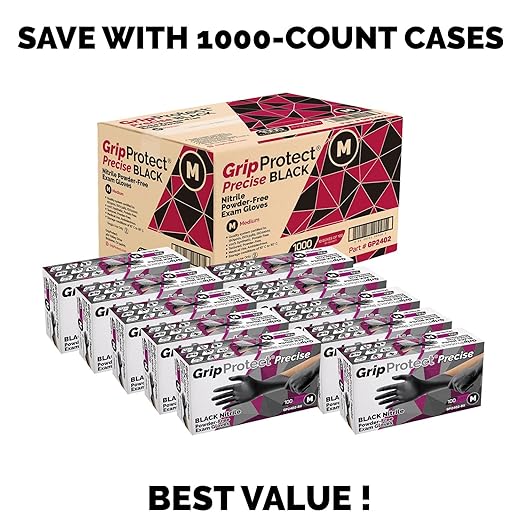 GripProtect® Precise Black Nitrile Gloves, Exam, 4 Mil, Food, Home, Cleaning, Medical/Dental, Tattoo (Small, 100)