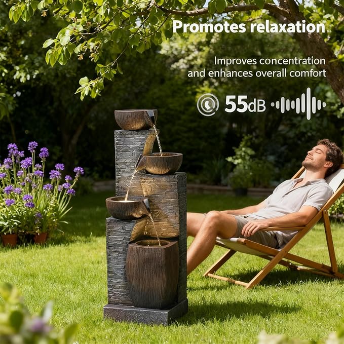 38.2" Tall Outdoor Water Fountain,Stone Texture Modern 4 Tiers Cascading Bowls Garden Fountains Outdoor,Suit for Patio, Deck, Porch, Lawns, Backyard and Home Art Decor