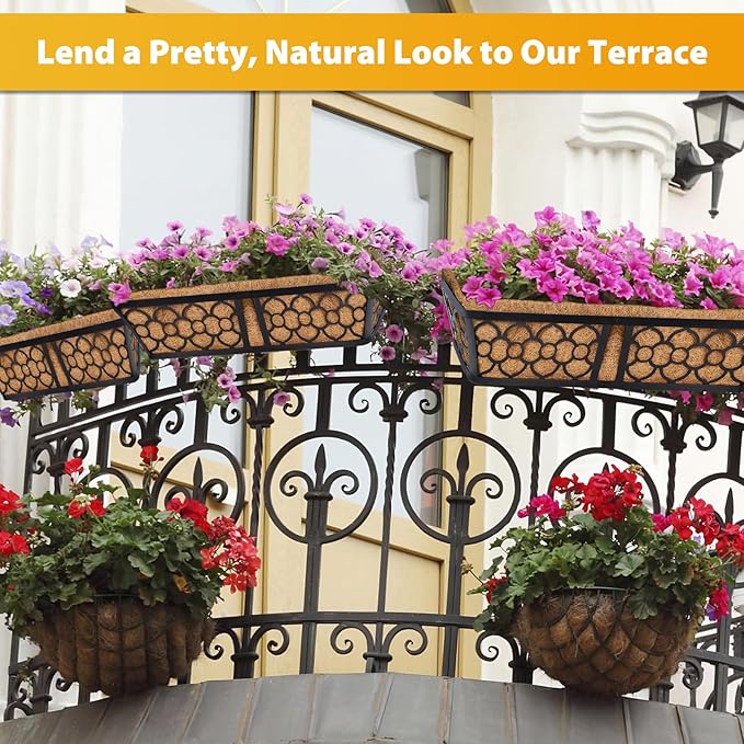 Legigo 2 Pack 24 Inch Square Coco Liners Planter Baskets Liner- Natural Coconut Coir Fiber Liner Replacement, Window Box Liners Trough Coconut Liners for Wall Planter Garden Deck Fence Flower Baskets