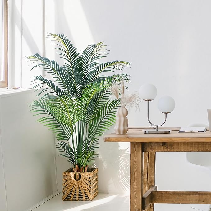 Yepdin Artificial Tropical Palm Plant - 5 Ft Tall Faux Palm Tree with Plastic Pot for Office and Home Decor, Indoors and Outdoors, Housewarming Gift, K1502PCS