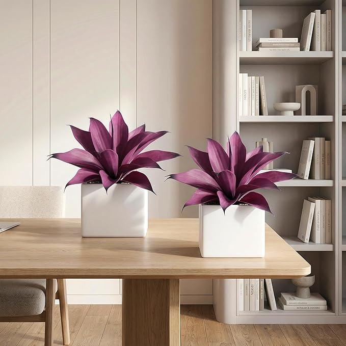 Artificial Agave 15In Faux Agave Fake Greenery Outdoor Artificial Plant Fake Plant for Indoor Home Decoration Plastic Plant Outdoor Decoration Front Porch Decor Simulation Plants 2Pack,Purple