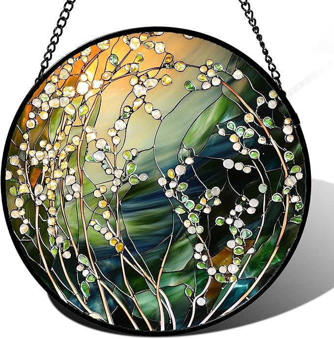 AMDERVEN Stained Glass Suncatcher, Yellow Green Gradient Flower Sun Catcher Plants Stain Glass Window Hanging Decoration Mother's Day Birthday Gifts for Women Men Mom and Nana 9.8 in