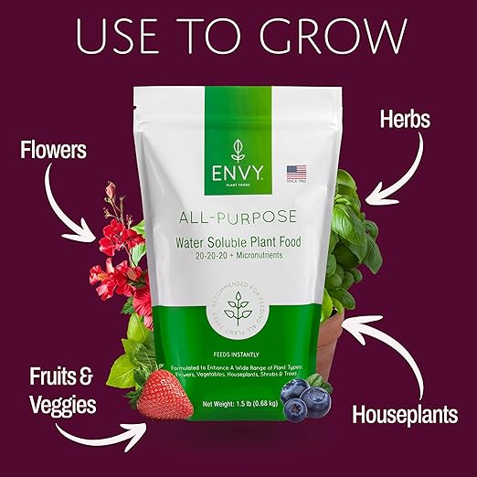 ENVY All-Purpose Plant Fertilizer, 9 Pound (3X 3lb) - Makes 900 Gallons, for Indoor and Outdoor Plants, Pet Safe, Water Soluble, Made in USA