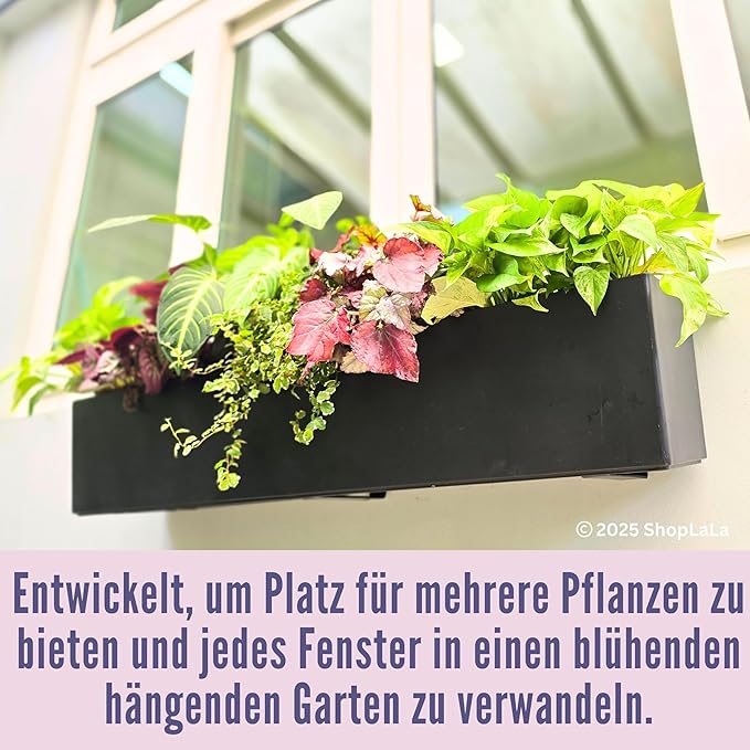 LaLaGreen Hanging Planter Boxes Outdoor (40 Inch, 2 Pack) Black Window Flower Box with Bracket, Large Rectangular Self Watering System Vertical Plant Container Wall Mounted Indoor Succulent Herb Decor