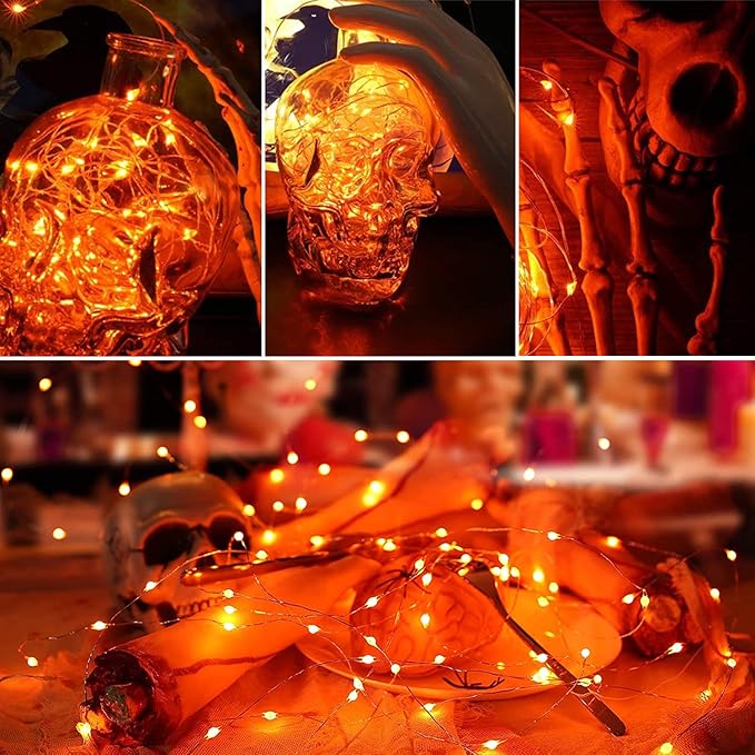 Blingstar USB Powered Fairy Lights, 2 Pack 33Ft 100 LED, Flexible Silver Wire, Mini String Lights for Halloween/Christmas Tree/Stage/Party/Holiday Indoor Decoration, Orange