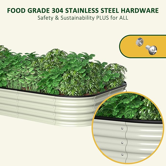 BlueWish 8x4x1FT Metal Raised Garden Bed with Aluminum Support Rods, 11.2’’H Planter Box with Rubber Edges, Many-in-1 Modular Galvanized Raised Garden Bed for Vegetable, Flower, Fruit, Beige