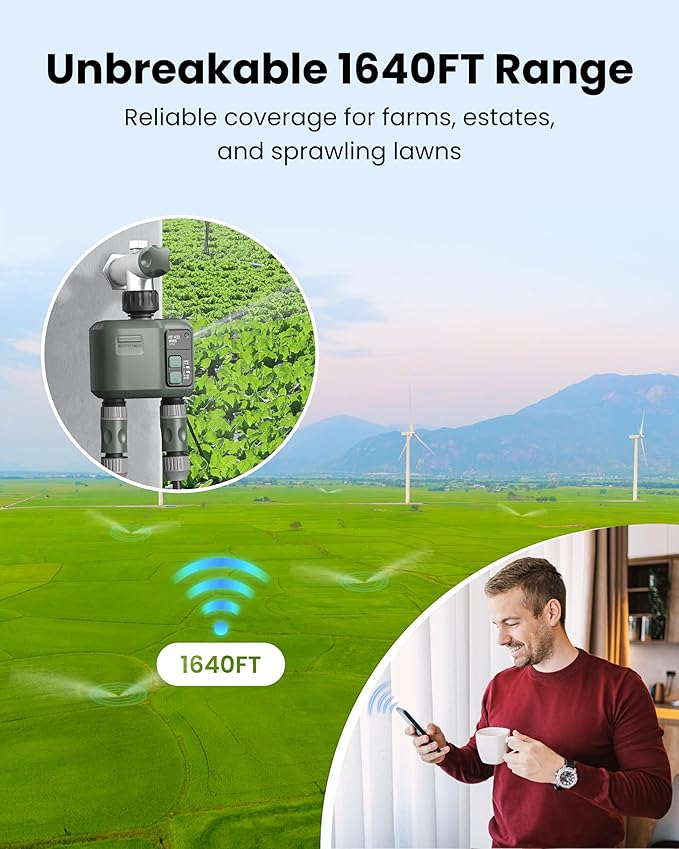 2 Zone Sprinkler Timer, Programmable Hose Timer with Brass Inlet & Outlet, for Garden Hose with Rain Delay/Manual Watering/Automatic Irrigation Controller System for Yard, Lawn