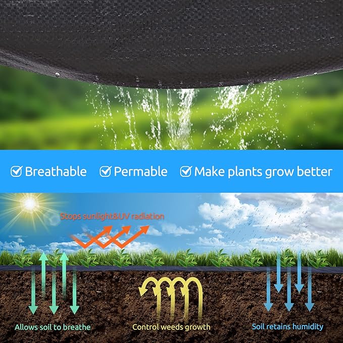 Sunocity 6ft x300ft Black Weed Barrier Landscape Premium Fabric-Heavy Duty Woven Ground Cloth with Superior Permeability Weed Control Convenient Design