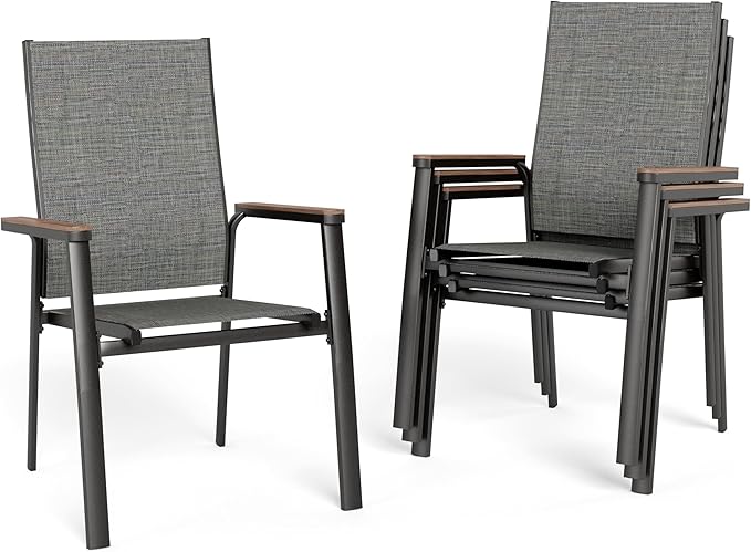 Sophia & William Patio Dining Chairs Aluminium Patio Chairs Lightweight Textilene Outdoor Dining Chairs Stackable Set of 4 Patio Chairs Durable for Lawn Garden Backyard Pool