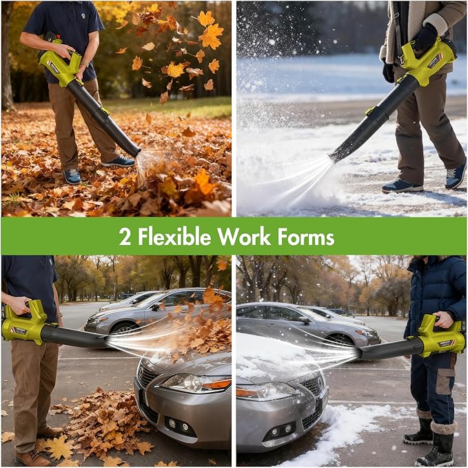 Leaf Blower Cordless 650CFM 280MPH Electric Leaf Blower with 2 x 6.0Ah Battery Operated 21V Powered, 6 Speed Mode, Handheld Blowers 2 Extended Tubes for Lawn Care, Patio, Dust, Blowing Leaves, Snow
