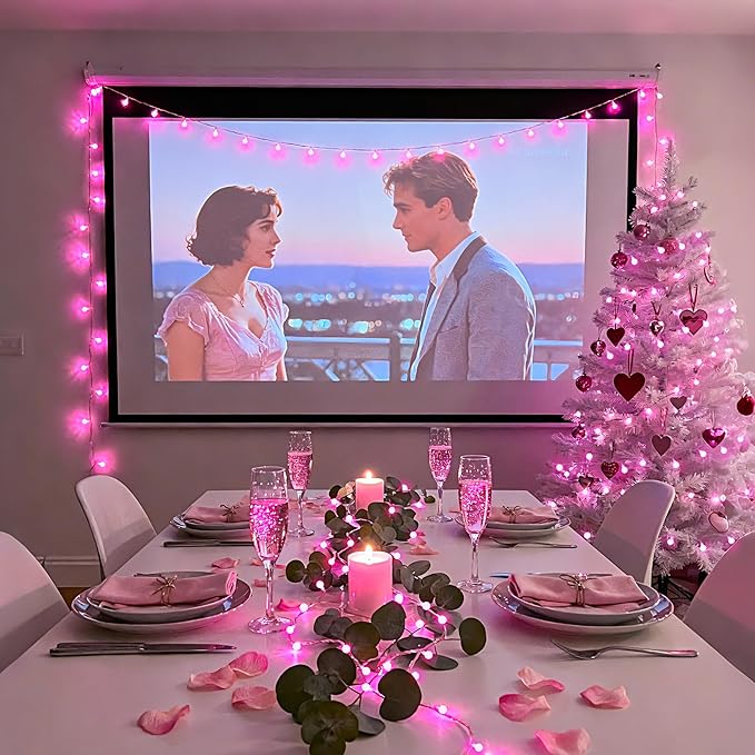 JMEXSUSS 100 LED Pink Valentine Lights Indoor,33 ft Connectable Globe String Lights Plug in, 8 Mode Fairy String Light with Remote for Bedroom Girl Room Anniversary Party Valentines Day Decorations