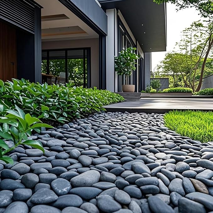 FANTIAN 5 lbs Black Stones Pebbles for Planters, 2-3 Inch Natural Decorative Black River Rocks for Outdoor Landscaping, Aquarium, Garden, Walkways, Fountain and Painting Rocks