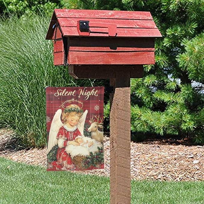 Christmas Angel Garden Flag 12x18 Inch Double Sided All-Weather Polyester Outdoor Flag For Patio Lawn Yard And Garden Welcome Decor