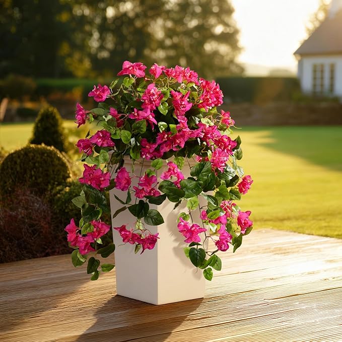 Artificial Hanging Bougainvillea Flowers for Outdoor 3 Pcs Faux Bougainvillea Flowers Fake Hanging Plants Silk Flowers Long Trailing Vines for Front Door Porch Planter Patio Balcony (Light Purple)