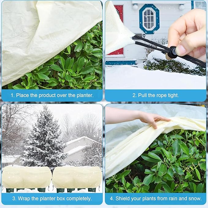 BATULU Plant Frost Protection Cover, Rectangular Garden Blanket with Drawstring, Plant Covers Freeze Protection,68.8 x 17.7 x 15.7 Inch, 2 Pack