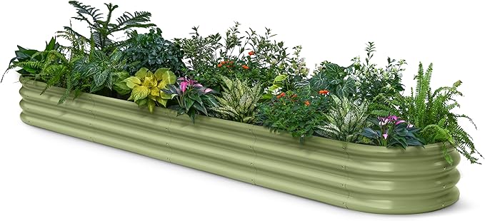Galvanized Raised Garden Bed 10x2x1 | 8x4x1 ft, 12" Tall Metal Planter Box for Outdoor Plants, Modular Raised Flower Bed with Rust Resistant Coating, Long Planter for Vegetable- Moss Green