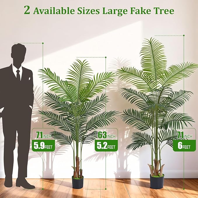 5.2 FT Artificial Plants Indoor, Tall Plant Palm Tree with Weighted Planter, Tropical Fake Tree with Realistic Leaves & Trunks for Home Office Living Room Bedroom Indoor Outdoor Decor