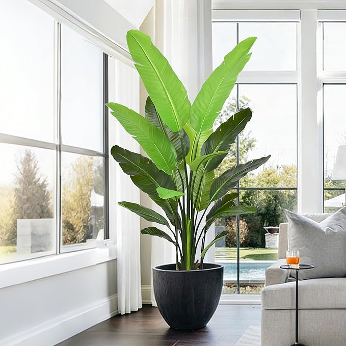 Bird of Paradise Plant Artificial 6FT - Tall Faux Plants Indoor with 13 Lifelike Leaves Trunks, 72" Large Fake Tropical Floor Plant for Home Office Living Room Bedroom Indoor Decor