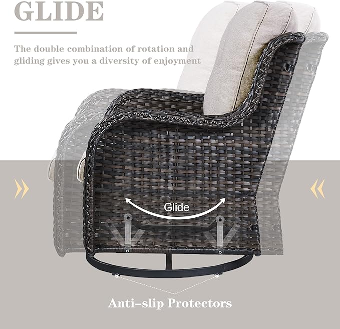 Belord Wicker Patio Furniture Sets - 8 Piece Rattan Outdoor Furniture Conversation Sets with 4 Swivel Rocker Chairs, Rattan Sofa, Wicker Ottomans and Coffee Table, Brown/Beige