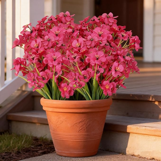 AmyHomie 20 Bundles Artificial Flowers for Outdoor Outside Spring Summer Decoration UV Resistant Faux Flowers No Fade Fake Plastic Plants Garden Porch Window Box Decorating (Fuchsia)