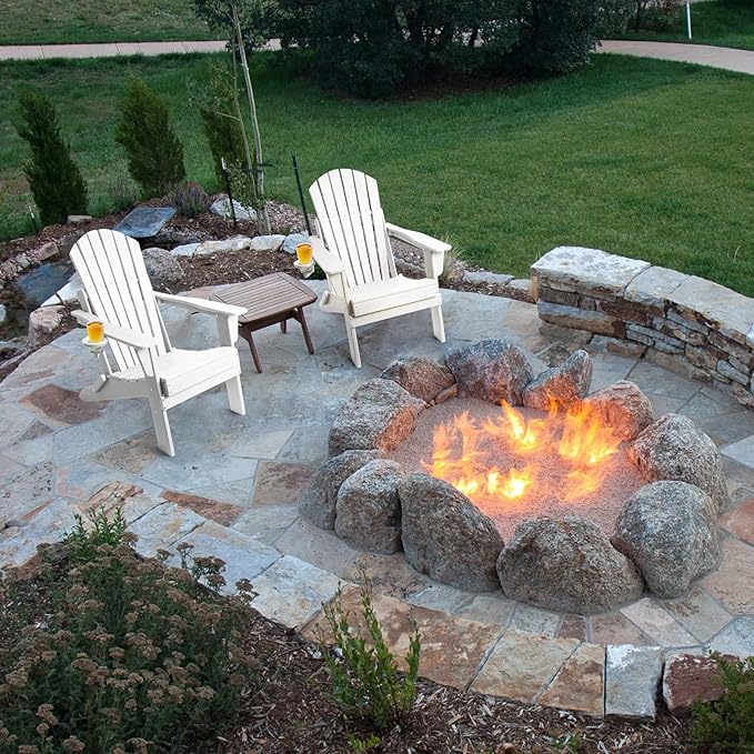 FUNBERRY Folding Adirondack Chair Set of 6, All Weather HDPE Fire Pit Chairs with Cup Holder for Outdoor