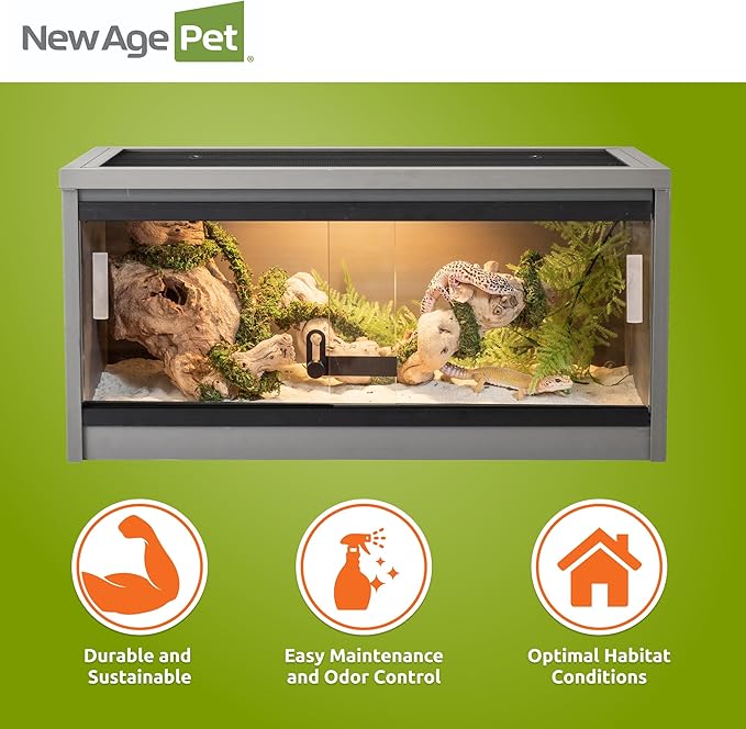 New Age Pet ECOFLEX Small 24" Reptile Habitat Enclosure, Glass Front Terrarium for Snakes, Lizards & Tortoises, in Maple or Grey, Easy to Clean, Front Access Design