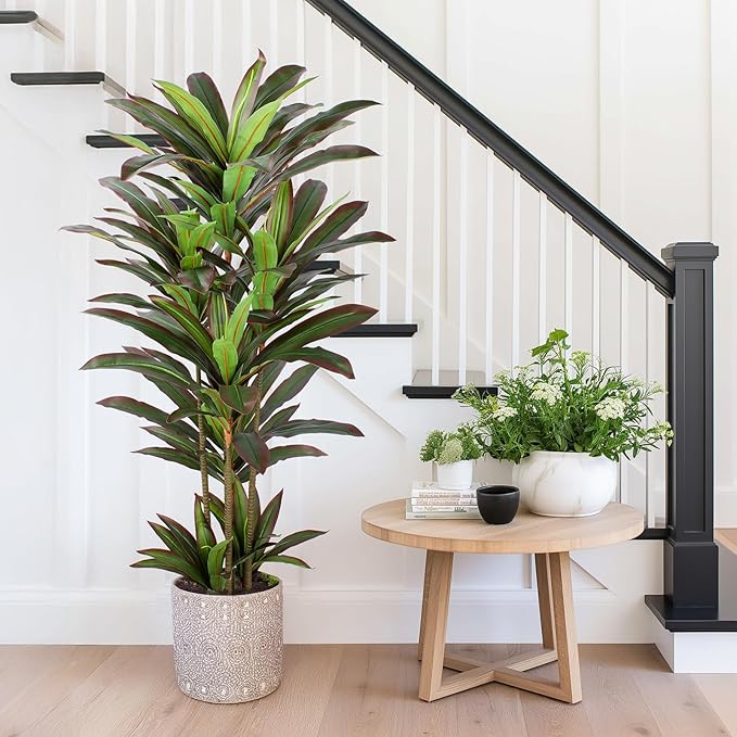 FLOWORLD Dracaena Artificial Plant 5ft Red Yucca Silk Tree Faux Plants Indoor Tall Fake House Floor Plants Realistic Artificial Trees for Home Office Decor Indoor Outdoor Housewarming Gift