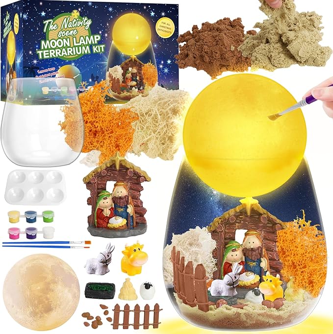 SCWGTPJ Nativity Scene Terrarium Crafts Kit, DIY Toys Kit for Girls Boys, Arts and Craft, DIY Moon Lamp Night Light Christmas Gifts Birthday Gift for Kids (Nativity)